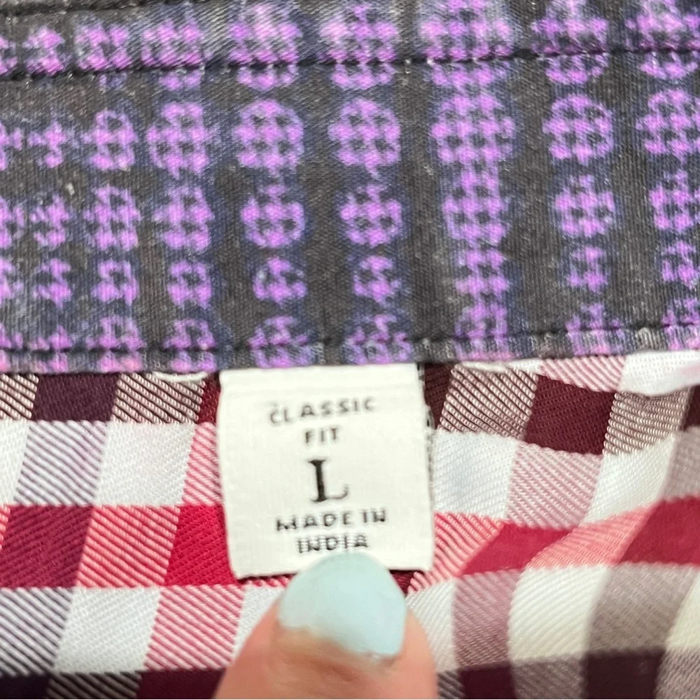 ROBERT GRAHAM Red Checked Gingham Shirt Men's Sz L‎ Fold Back Cuffs Long Sleeve - Picture 9 of 14